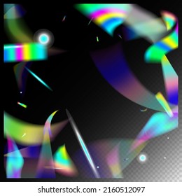  Gradient Overlay Vivid Foil Tinsel. Blue, Purple, Green Celebration Background. Metal Transparent Falling Particles. Rainbow Tinsel. Holo Glam Effect Rainbow Tinsel. Falling Hologram Confetti.