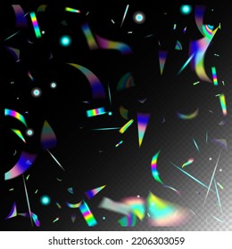  Gradient Overlay Vivid Foil Tinsel. Holo Glam Effect Rainbow Lights. Blue, Purple, Green Celebration Background. Rainbow Tinsel. Falling Holograph Confetti. Silver Transparent Falling Particles.