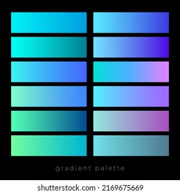 Gradient palette. Blue-green cool spectrum. Design elements for decoration, web design, web site elements, application, label or packaging.