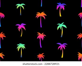 Gradient palm trees seamless pattern. Summer time, wallpaper with tropical pattern. Design for printing t-shirts, banners and promotional items. Vector illustration