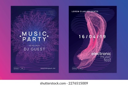 Gradient party flyer. Bright show magazine set. Dynamic fluid shape and line. Gradient party flyer. Electro dance music. Electronic trance sound. Club dj poster. Techno event.