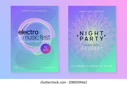 Gradient party flyer. Curvy show cover set. Dynamic fluid shape and line. Gradient party flyer. Electro dance music. Electronic trance sound. Club dj poster. Techno event.