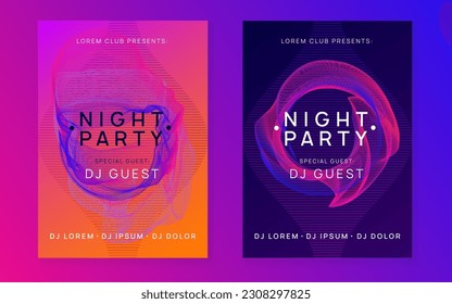 Gradient party flyer. Digital concert brochure set. Dynamic fluid shape and line. Gradient party flyer. Electro dance music. Electronic trance sound. Club dj poster. Techno event.