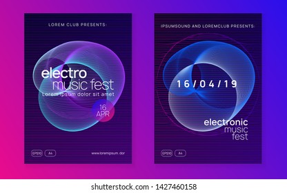 Gradient party flyer. Dynamic fluid shape and line. Energy discotheque brochure set. Gradient party flyer. Electro dance music. Electronic trance sound. Club dj poster. Techno event.