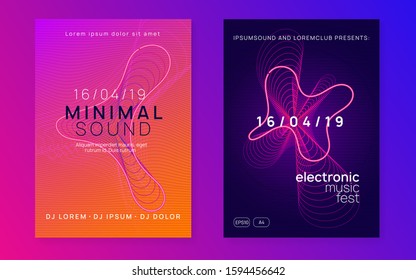 Gradient party flyer. Dynamic fluid shape and line. Bright discotheque brochure set. Gradient party flyer. Electro dance music. Electronic trance sound. Club dj poster. Techno event.