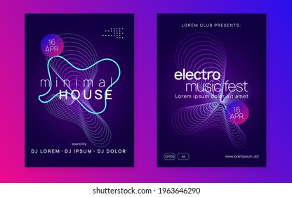 Gradient party flyer. Dynamic fluid shape and line. Wavy show brochure set. Gradient party flyer. Electro dance music. Electronic trance sound. Club dj poster. Techno event.