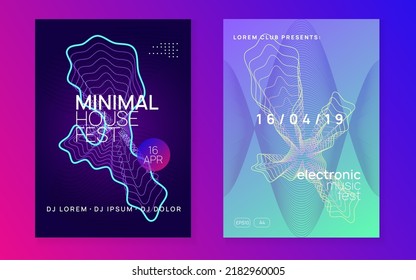 Gradient party flyer. Dynamic fluid shape and line. Geometric show banner set. Gradient party flyer. Electro dance music. Electronic trance sound. Club dj poster. Techno event.