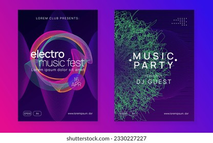 Gradient party flyer. Dynamic fluid shape and line. Curvy concert banner set. Gradient party flyer. Electro dance music. Electronic trance sound. Club dj poster. Techno event.