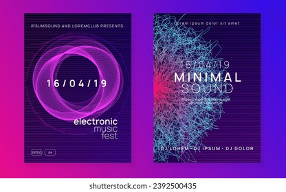 Gradient party flyer. Dynamic fluid shape and line. Wavy show banner set. Gradient party flyer. Electro dance music. Electronic trance sound. Club dj poster. Techno event.