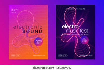 Gradient party flyer. Futuristic discotheque magazine set. Dynamic fluid shape and line. Gradient party flyer. Electro dance music. Electronic trance sound. Club dj poster. Techno event.