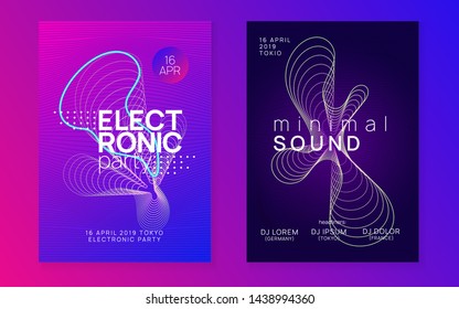 Gradient party flyer. Trendy discotheque banner set. Dynamic fluid shape and line. Gradient party flyer. Electro dance music. Electronic trance sound. Club dj poster. Techno event.