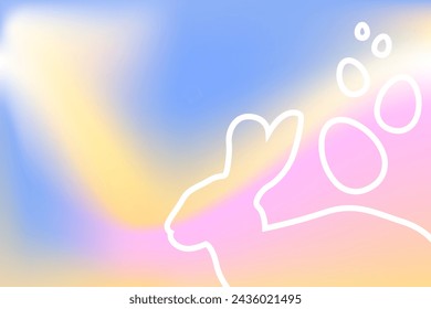 Gradient pastel color, easter day background. Rabbit, easter eggs, copy space for text. Vector illustration