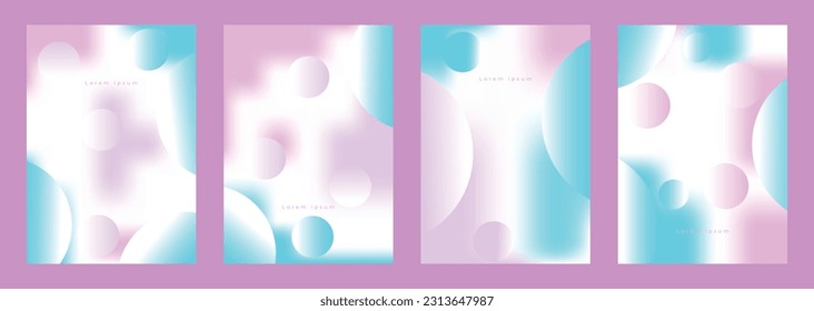 Gradient pastel colors and neon shape poster set design with blurred effect