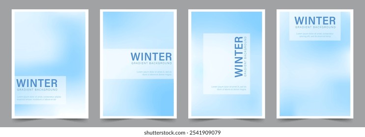 Fundo de inverno do Pastel Gradiente. Ilustração vetorial abstrata. Papel de parede de cores do céu. Conjunto de cenários estéticos ondulados em cores azul claro.