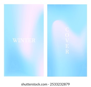 Gradient Pastel Winter Background. Cold fluid wave design. Abstract vector illustration. Set of Holiday season Mesh backdrops. Blue, purple and pink colors.