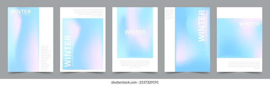 Farbverlauf pastellfarbener Winterhintergrund. Kaltfluidwellendesign. Abstrakte Vektorgrafik. Set der Festtage Mesh-Kulissen. Blaue, violette und rosafarbene Farben.