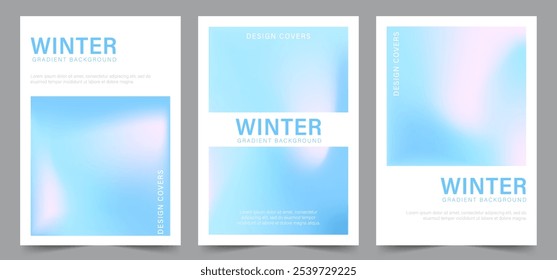 Gradient Pastel Winter Background. Cold fluid wave design. Abstract vector illustration. Set of Holiday season Mesh backdrops. Blue, purple and pink colors.