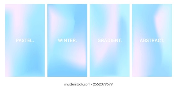 Gradient Pastel Winter Background. Cold fluid wave design. Abstract vector illustration. Set of Holiday season Mesh backdrops. Blue, purple and pink colors.