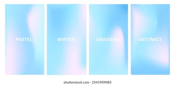 Fundo de inverno do Pastel Gradiente. Conjunto de banners de desfoque. Impressão holográfica. Ilustração vetorial abstrata em tons de azul. Papel de parede de cores do céu.