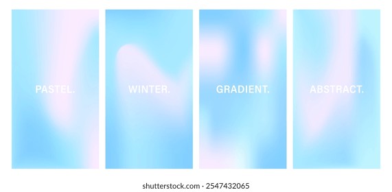 Fundo de inverno do Pastel Gradiente. Conjunto de banners de desfoque. Impressão holográfica. Ilustração vetorial abstrata em tons de azul. Papel de parede de cores do céu.