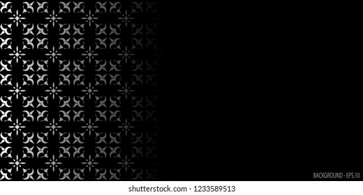 Gradient pattern background vector. Design floral white silver on black. Design print for card, banner, background, paper. Set 1
