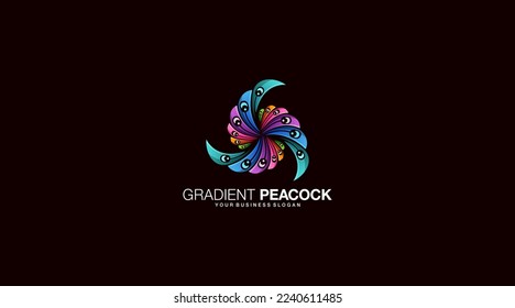 Gradient peacock vector logo design illustration