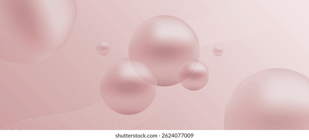 Gradiente Pérola beleza e vetor de fundo cosmético. Ilustração 3D com cor suave, tom neutro, pérola, arte em linha. Design para produto cosmético, cuidados com a pele, maquete, apresentação do produto, anúncios.