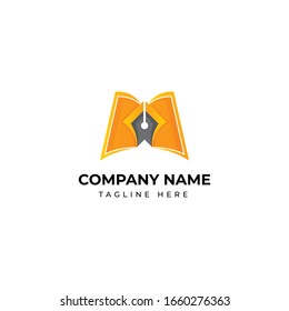 Gradient pen book logo design template.