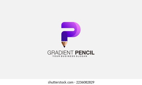 Gradient pencil vector logo design illustration