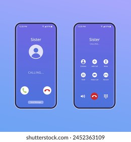 Gradient phone call screen interface illustration vector design in eps 10