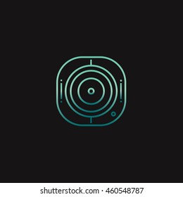 Gradient photo lens logotype template. Line photo objective icon on isolated background in trendy minimalistic style. Business and commercial identity concept for photography. Vector illustration.