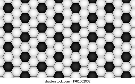 Gradient piece ball seamless pattern for sports games football or soccer. Black and white geometric background made of repeating pentagons. Vector