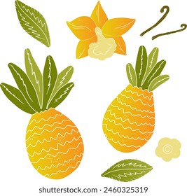 Gradient Pineapples. Tropical exotic set. Texture vector elements