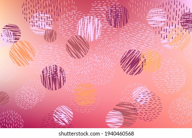 Gradient pink background and various round shape textures. Pink orange white soft transition of shades. Place for advertising text, branding, cover, wallpaper.