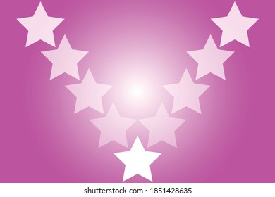 A gradient pink background with white stars in a V-shape. Vector illustration