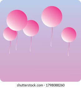 
Globos rosados degradados volando hacia el cielo azul rosa de la noche