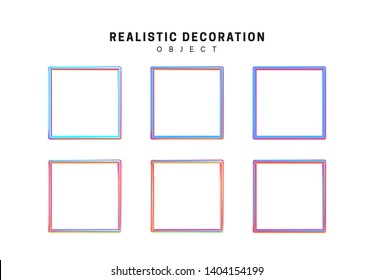 Gradient pink   blue geometric shapes  Decorative design elements isolated white background  3d objects shaped linear square  frame border  Realistic vector illustration 