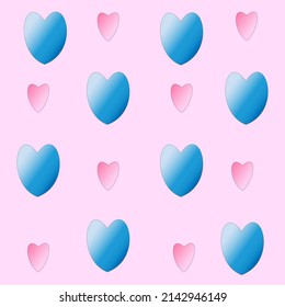 Gradient pink and blue hearts on pink background