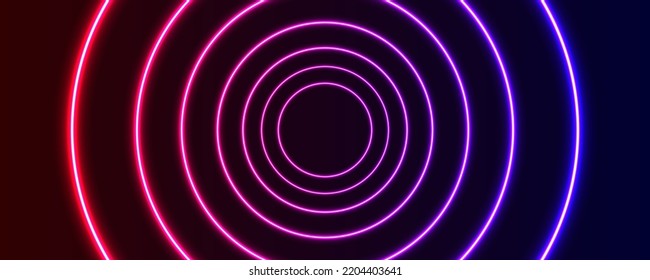 Gradient pink blue red purple neon rings in wave form vector illustration with dark background for screen wallpaper, cover, card, poster, brochure, flyer, banner, web design, etc.