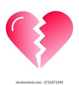 Icono de corazón roto rosa degradado. Símbolo romántico moderno para el Día de San Valentín, amor, ruptura y temas de citas. Perfecto para App, estampados y diseño festivo. Vector aislado en blanco.