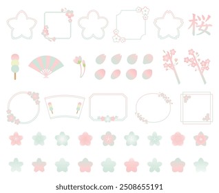 Gradient pink cherry blossom illustration set.