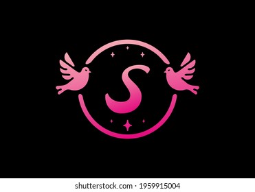 Gradient pink color of S initial letter in circle bird design