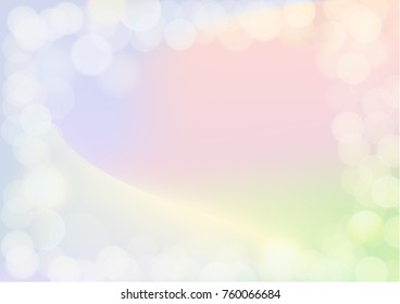 Gradient pink, green and blue celebration background with white bokeh border