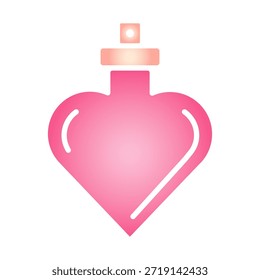 Ícone do frasco de perfume de coração rosa de gradiente para o Dia dos Namorados. Fragrância brilhante, romance, namoro, beleza, presente de casamento e símbolo de aroma de amor para marca de perfume, cartão de saudação, embalagem, aplicativo e design de namorados.
