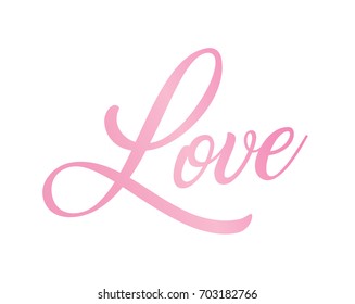 The gradient pink isolated hand writing word LOVE