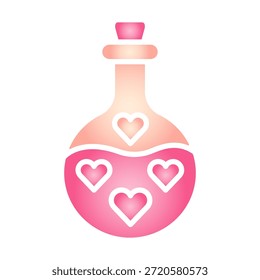 Gradient pink love potion icon for Valentine’s Day. Shiny heart bottle symbol for romance, dating, magic spell, wedding, perfume, greeting card, app, sticker, and Valentine gift design.
