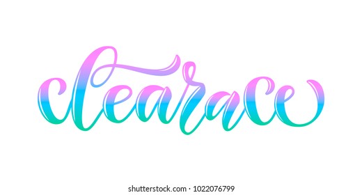 Gradient pink and mint vector drawn art illustration of logotype "Clearance" on white background for girlie shopping mall, shop, email marketing, items, Sale, Season promotion, closeout, discount card