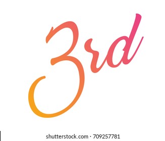 The Gradient pink to orange isolated hand writing word third