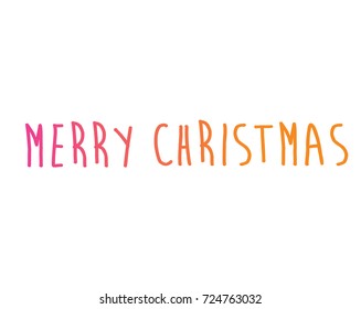 The gradient pink to orange isolated hand writing word Merry Christmas on white blackground