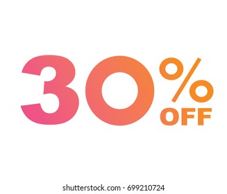 The Gradient pink to orange thirty percent off special discount word text on black background